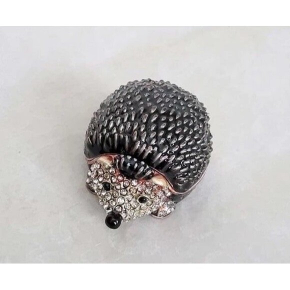 Bejeweled Hedgehog Hand Painted Enamel Collector's Magnetic Hinged Trinket Box - Picture 1 of 5
